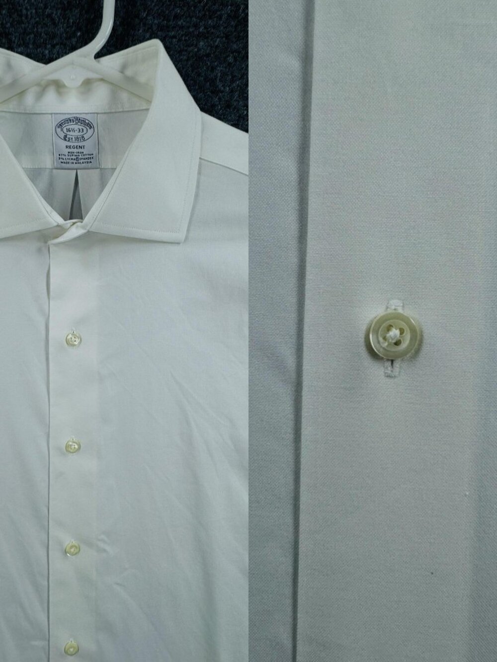 Brooks Brothers Supima Regent Non-Iron Cotton Spandex Men White 16.5 33 Solid